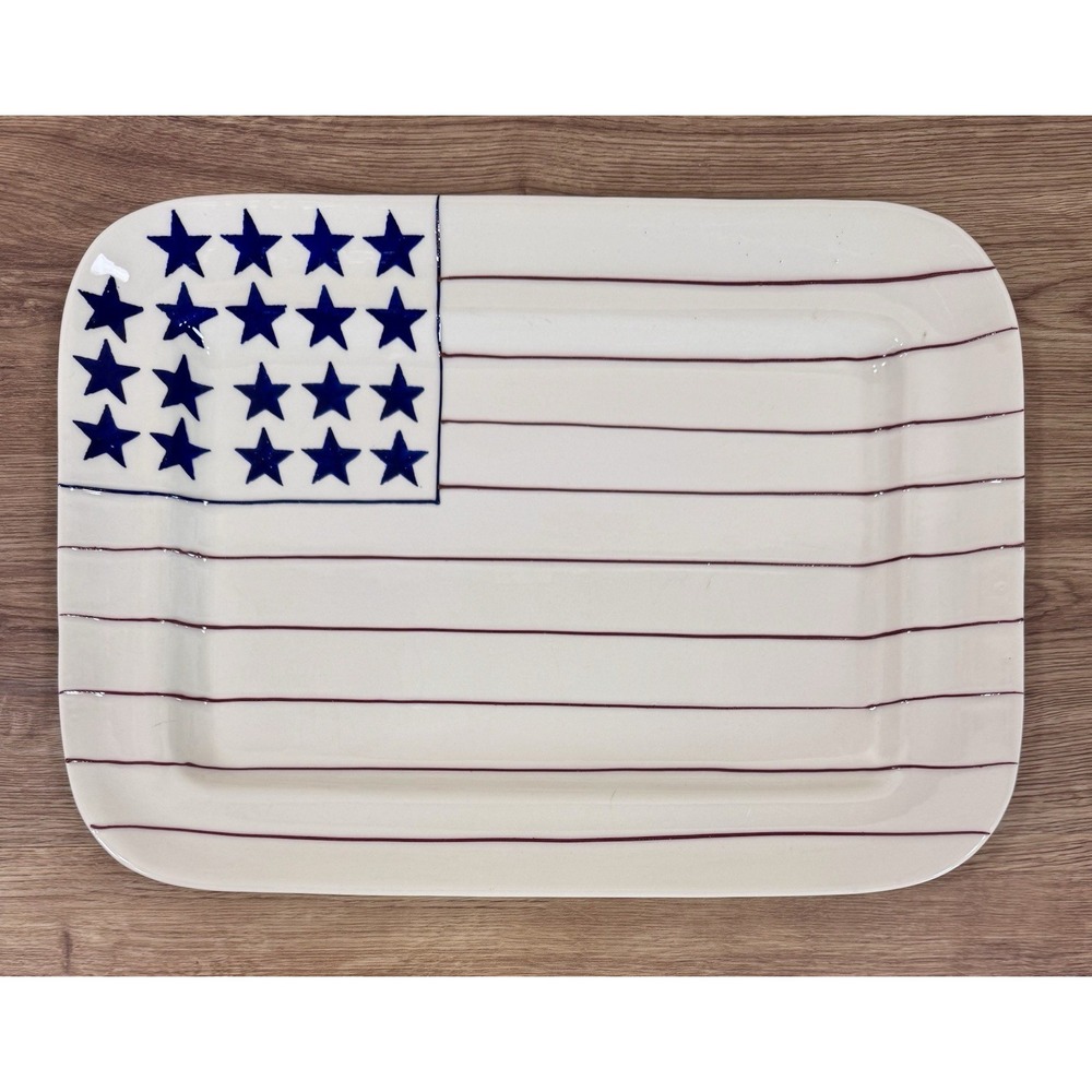Hartstone Flag Plate Large White Stoneware Rectangular Patriotic Platter USA
